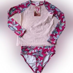 Kanu Surf Girl Pink Floral Rashguard Swim Set Size 14 16